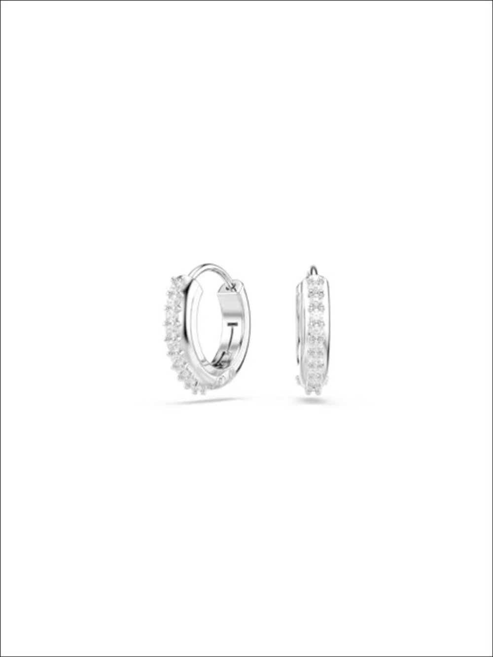 Mini Hoop Earrings Rhodium Plated Crystal Zirconia Prong Set Lever Back